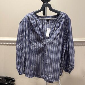 Ann Taylor Navy and White Striped Top